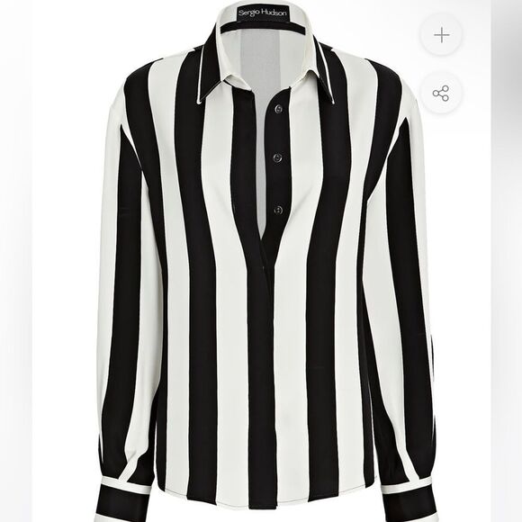 SERGIO HUDSON | NEW Silk Button Down Black/White Stripe Blouse Women’s Size M - Picture 1 of 12